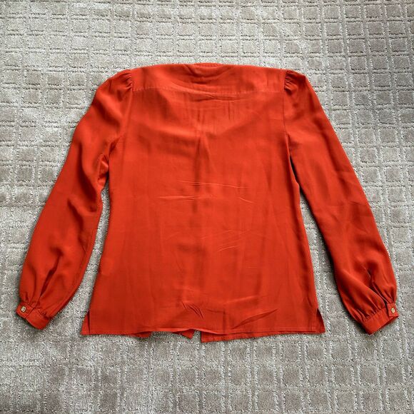 TORY BURCH Silk Blouse Women's Size 2 Orange Career Office Work V-Neck *READ* - Picture 5 of 14
